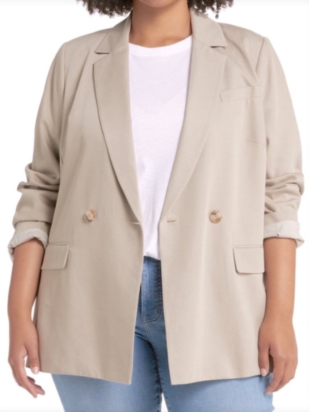 Like New! MADEWELL Plus Drapeweave Caldwell Double-Breasted Blazer Taupe 2X
